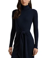 Lauren Ralph Lauren Rib-Knit Turtleneck Long Sleeve Tie Waist Midi Dress