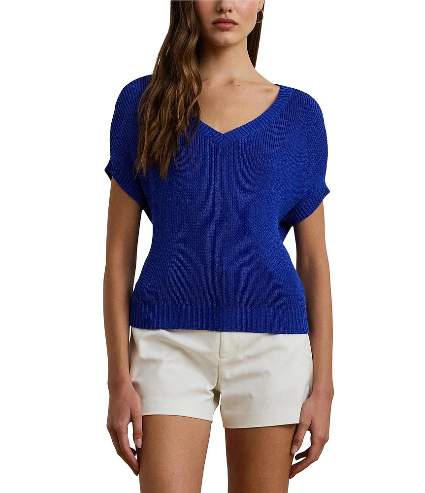 Lauren Ralph Lauren Rib Knit V Neck Short Dolman Sweater