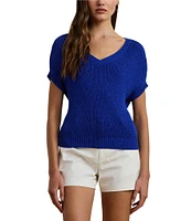 Lauren Ralph Lauren Rib Knit V Neck Short Dolman Sweater