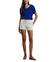 Lauren Ralph Lauren Rib Knit V Neck Short Dolman Sweater