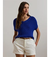 Lauren Ralph Lauren Rib Knit V Neck Short Dolman Sweater