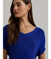 Lauren Ralph Lauren Rib Knit V Neck Short Dolman Sweater