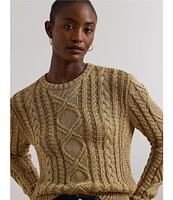 Lauren Ralph Lauren Ribbed Knit Metallic Crew Neck Long Sleeve Sweater