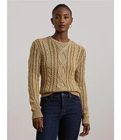 Lauren Ralph Lauren Ribbed Knit Metallic Crew Neck Long Sleeve Sweater