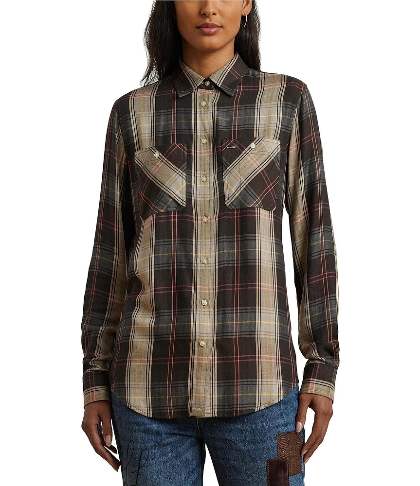 Lauren Ralph Lauren Relaxed Fit Plaid Roll-Tab-Sleeve Shirt