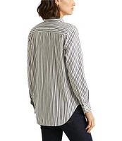 Lauren Ralph Lauren Long Roll-Tab Sleeve Striped Button Front Cotton Shirt