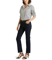 Lauren Ralph Lauren Long Roll-Tab Sleeve Striped Button Front Cotton Shirt