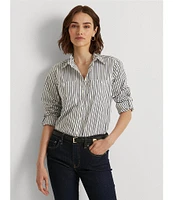 Lauren Ralph Lauren Long Roll-Tab Sleeve Striped Button Front Cotton Shirt