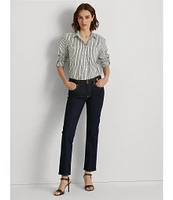 Lauren Ralph Lauren Long Roll-Tab Sleeve Striped Button Front Cotton Shirt