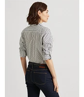 Lauren Ralph Lauren Long Roll-Tab Sleeve Striped Button Front Cotton Shirt