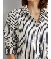 Lauren Ralph Lauren Long Roll-Tab Sleeve Striped Button Front Cotton Shirt