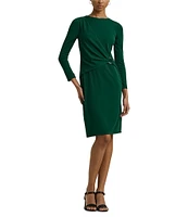 Lauren Ralph Lauren Round Neck 3/4 Sleeve Drape Front Jersey Sheath Dress