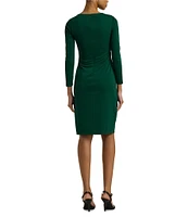 Lauren Ralph Lauren Round Neck 3/4 Sleeve Drape Front Jersey Sheath Dress