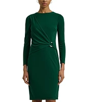 Lauren Ralph Lauren Round Neck 3/4 Sleeve Drape Front Jersey Sheath Dress