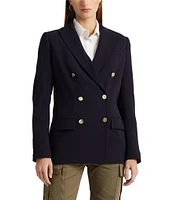 Lauren Ralph Lauren Double Breasted Wool Crepe Notch Lapel Long Sleeve Blazer