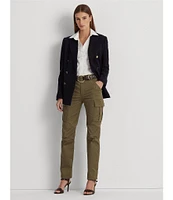 Lauren Ralph Lauren Double Breasted Wool Crepe Notch Lapel Long Sleeve Blazer