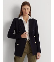 Lauren Ralph Lauren Double Breasted Wool Crepe Notch Lapel Long Sleeve Blazer