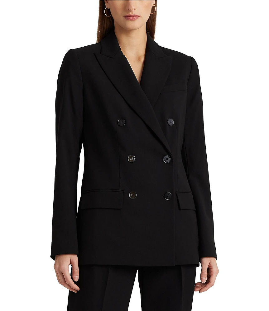 Lauren Ralph Lauren Double Breasted Wool Crepe Notch Lapel Long Sleeve Blazer