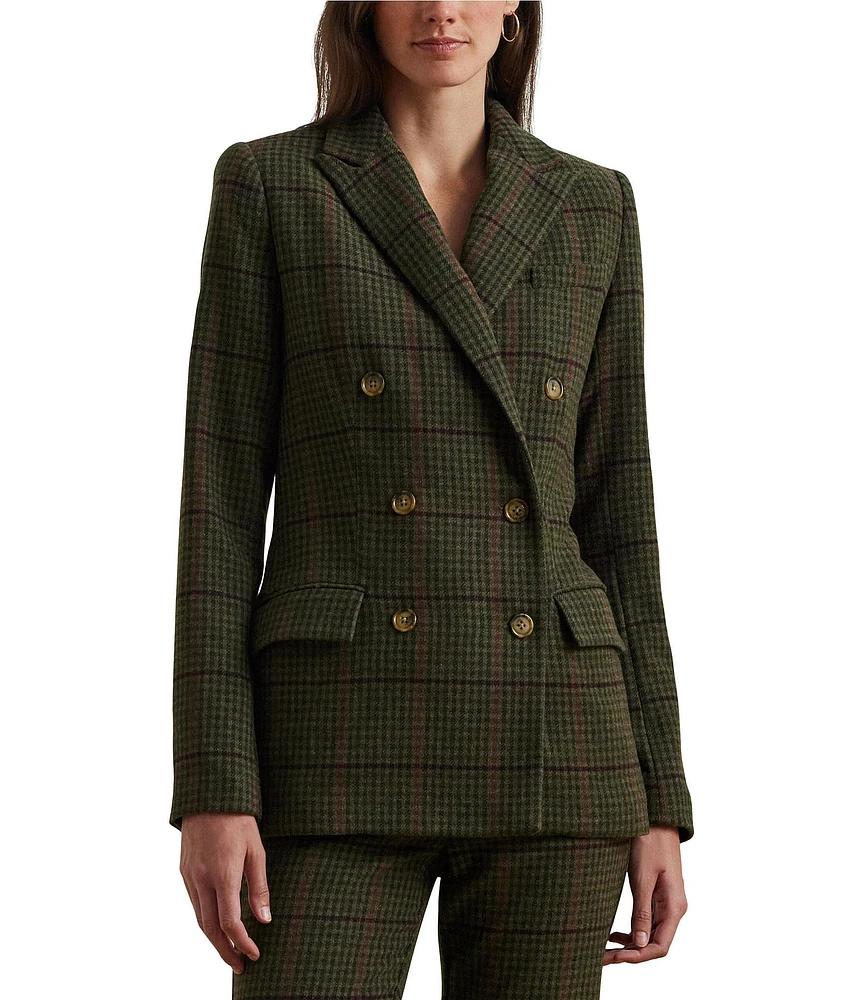 Lauren Ralph Lauren Double-Breasted Peak Lapel Pocket Checked Blazer