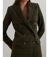 Lauren Ralph Lauren Double-Breasted Peak Lapel Pocket Checked Blazer