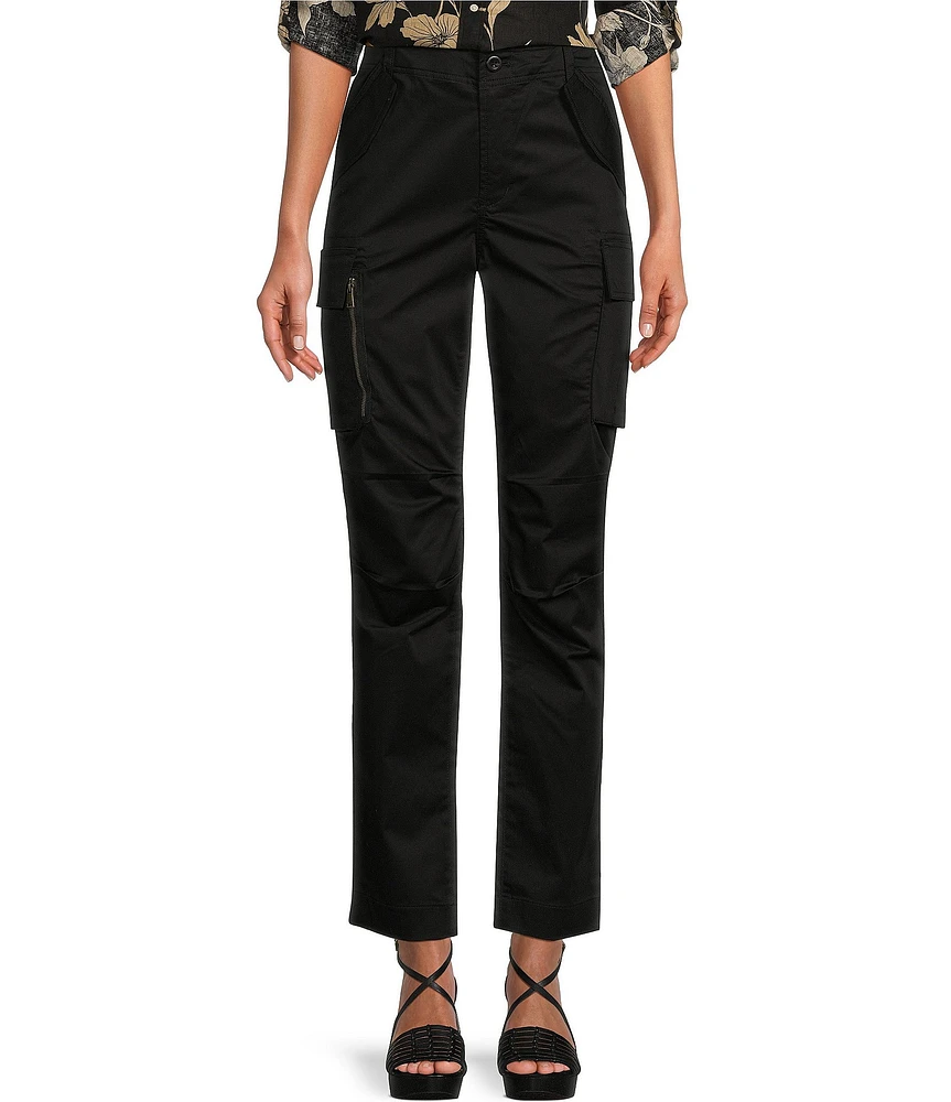 Lauren Ralph Lauren Sateen Flap Pocket High Rise Straight Leg Cargo Pants