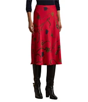 Lauren Ralph Lauren Satin Charmeuse Belting Print Pull-On A-Line Midi Skirt