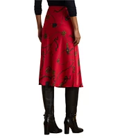 Lauren Ralph Lauren Satin Charmeuse Belting Print Pull-On A-Line Midi Skirt