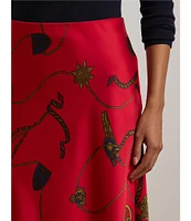 Lauren Ralph Lauren Satin Charmeuse Belting Print Pull-On A-Line Midi Skirt