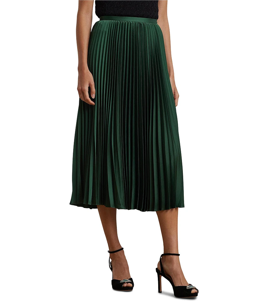 Lauren Ralph Lauren Satin Charmeuse Pleated Midi A-Line Skirt