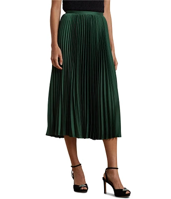 Lauren Ralph Lauren Satin Charmeuse Pleated Midi A-Line Skirt