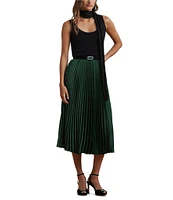 Lauren Ralph Lauren Satin Charmeuse Pleated Midi A-Line Skirt