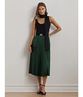 Lauren Ralph Lauren Satin Charmeuse Pleated Midi A-Line Skirt