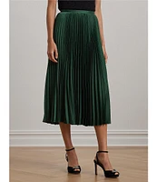 Lauren Ralph Lauren Satin Charmeuse Pleated Midi A-Line Skirt