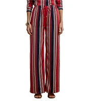 Lauren Ralph Lauren Satin Charmeuse Striped High Rise Wide Leg Pants
