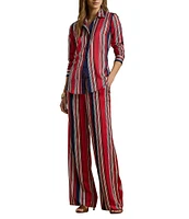 Lauren Ralph Lauren Satin Charmeuse Striped High Rise Wide Leg Pants
