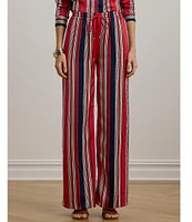 Lauren Ralph Lauren Satin Charmeuse Striped High Rise Wide Leg Pants