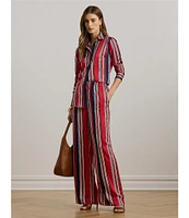Lauren Ralph Lauren Satin Charmeuse Striped High Rise Wide Leg Pants
