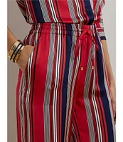 Lauren Ralph Lauren Satin Charmeuse Striped High Rise Wide Leg Pants