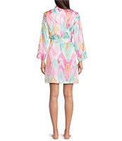Lauren Ralph Lauren Satin Ikat Shawl Collar Kimono Sleeve Short Wrap Robe