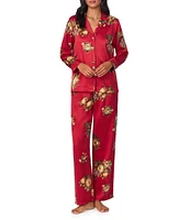 Lauren Ralph Lauren Satin Long Sleeve Notch Collar Long Pant Floral Pajama Set