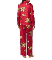 Lauren Ralph Lauren Satin Long Sleeve Notch Collar Long Pant Floral Pajama Set