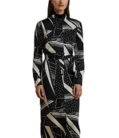 Lauren Ralph Lauren Selam Geometric Band Collar Long Sleeve Belted Button Front Shirtdress