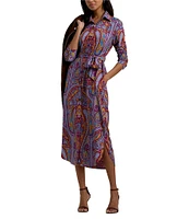 Lauren Ralph Lauren Crepe de Chine Paisley Belted Button-Front Shirt Dress