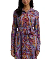 Lauren Ralph Lauren Crepe de Chine Paisley Belted Button-Front Shirt Dress