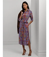 Lauren Ralph Lauren Crepe de Chine Paisley Belted Button-Front Shirt Dress