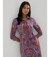 Lauren Ralph Lauren Crepe de Chine Paisley Belted Button-Front Shirt Dress