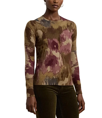 Lauren Ralph Lauren Body Floral Print Skimming Crew Neck Long Sleeve Ribbed Sweater