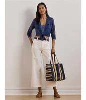 Lauren Ralph Lauren Sheer Chiffon Cerulean Print Point Collar Long Sleeve Shirt
