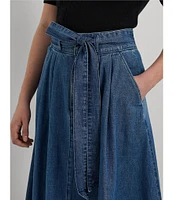 Lauren Ralph Lauren Denim Pleated Belted Midi Skirt