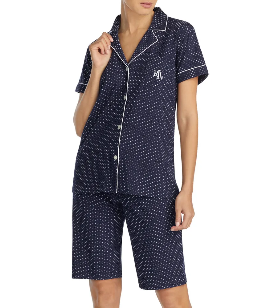 Lauren Ralph Lauren Short Sleeve Notch Lapel Collar Elastic Waist Bermuda Coordinating Pajama Set